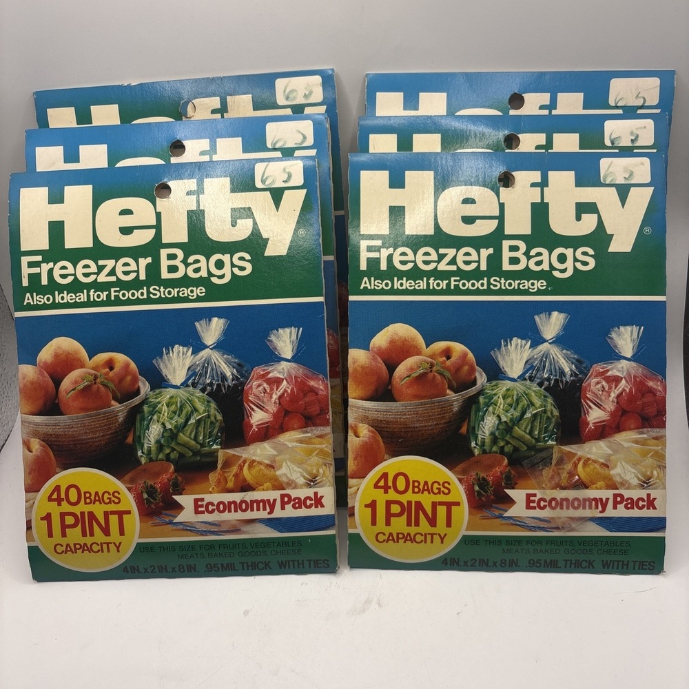 Vtg 80's HEFTY Freezer Bags Clear Ties 4x8" 1 Pint Food Lot Of 6 Prop NOS